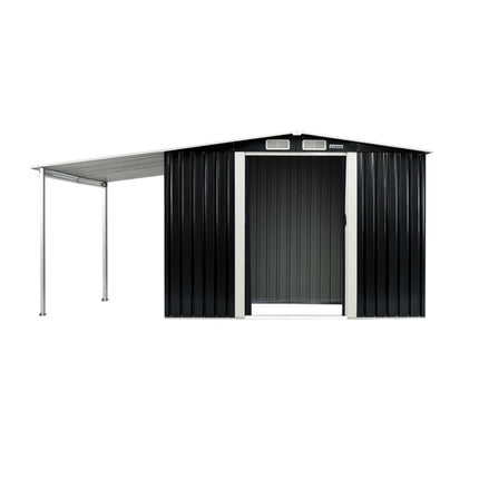 Wallaroo 6x8ft Zinc Steel Garden Shed with Open Storage - Black.