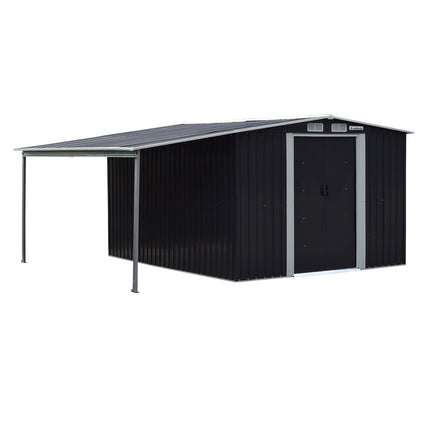Wallaroo 6x8ft Zinc Steel Garden Shed with Open Storage - Black.