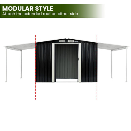 Wallaroo 6x8ft Zinc Steel Garden Shed with Open Storage - Black.