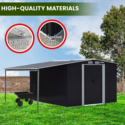 Wallaroo 6x8ft Zinc Steel Garden Shed with Open Storage - Black.