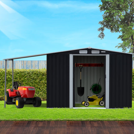 Wallaroo 6x8ft Zinc Steel Garden Shed with Open Storage - Black.
