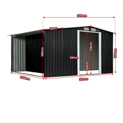 Wallaroo Garden Shed with Semi-Close Storage 6*8FT - Black.