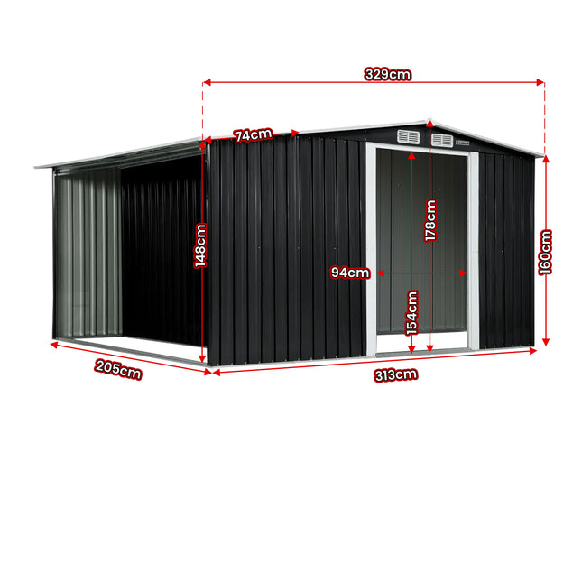 Wallaroo Garden Shed with Semi-Close Storage 6*8FT - Black.
