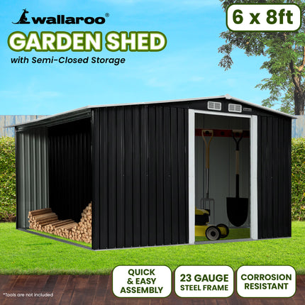 Wallaroo Garden Shed with Semi-Close Storage 6*8FT - Black.