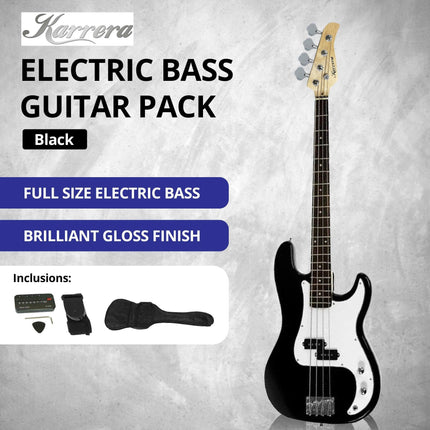Karrera 39in Electric Guitar Bass Tuner Music 4-String Instrument Full Size Black.