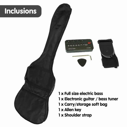 Karrera 39in Electric Guitar Bass Tuner Music 4-String Instrument Full Size Sunburst.
