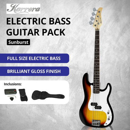Karrera 39in Electric Guitar Bass Tuner Music 4-String Instrument Full Size Sunburst.