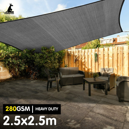 Wallaroo 280gsm Outdoor Sun Shade Sail Canopy Grey Square 2.5m X 2.5m.