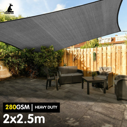 Wallaroo 280gsm Outdoor Sun Shade Sail Canopy Grey - 2m X 2.5m.