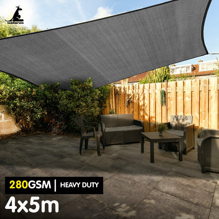 Wallaroo 280gsm Outdoor Sun Shade Sail Canopy Grey - 4m X 5m.