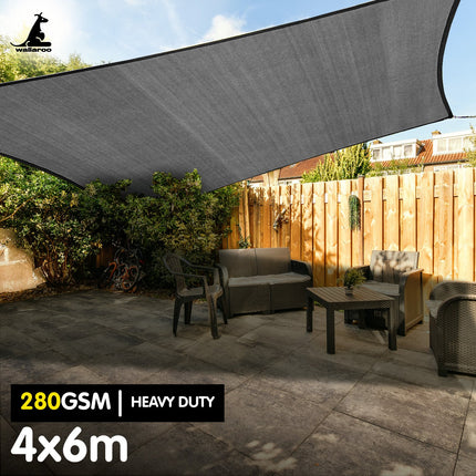 Wallaroo 280gsm Outdoor Sun Shade Sail Canopy Grey - 4m X 6m.