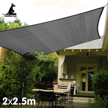 Wallaroo Outdoor Sun Shade Sail Canopy Grey Rectangle 2 x 2.5M.