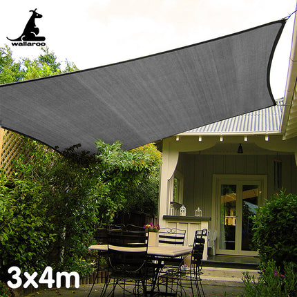 Wallaroo Outdoor Sun Shade Sail Canopy Grey Rectangle 3 x 4M.