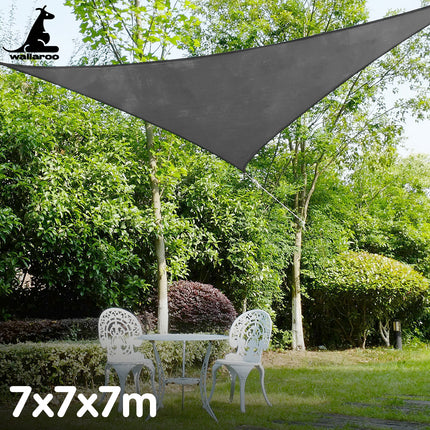 Wallaroo Outdoor Sun Shade Sail Canopy Grey Triangle 7 x 7 x 7M.