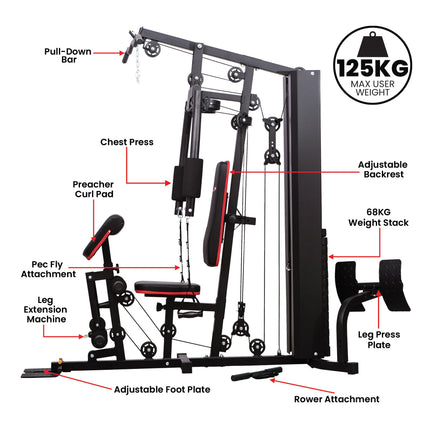 Powertrain Jx-89 Multi Station Home Gym 68kg Weight Cable Machine.