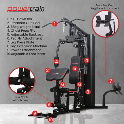 Powertrain Jx-89 Multi Station Home Gym 68kg Weight Cable Machine.
