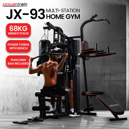 Powertrain Multi Station Home Gym 150lbs Weights Punching Bag.