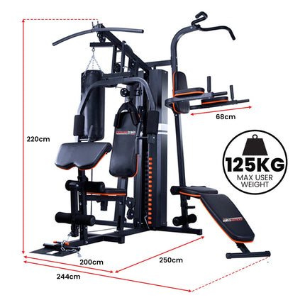 Powertrain Multi Station Home Gym 150lbs Weights Punching Bag.