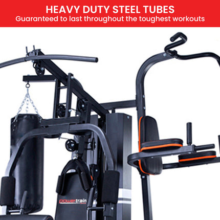 Powertrain Multi Station Home Gym 150lbs Weights Punching Bag.