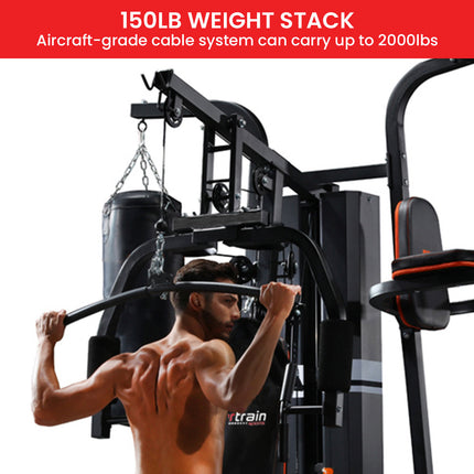 Powertrain Multi Station Home Gym 150lbs Weights Punching Bag.