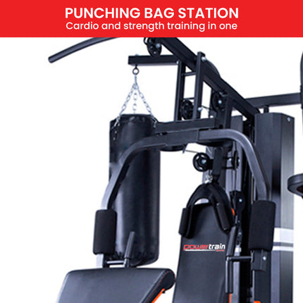 Powertrain Multi Station Home Gym 150lbs Weights Punching Bag.