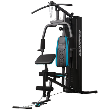 Powertrain JX-300 Multi Station Home Gym 44kg Weight Stack Cable Machine, Curl Pad Leg Extension and Pull-down Bar.
