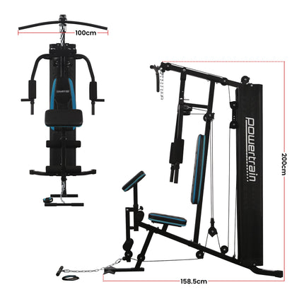 Powertrain JX-300 Multi Station Home Gym 44kg Weight Stack Cable Machine, Curl Pad Leg Extension and Pull-down Bar.