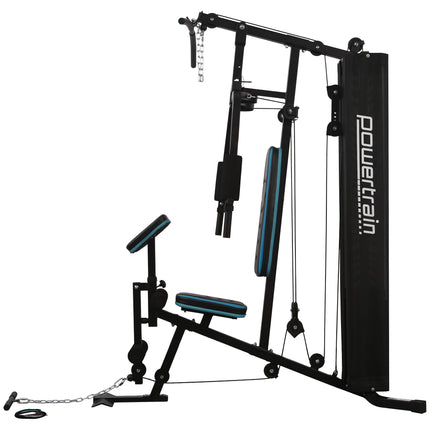 Powertrain JX-300 Multi Station Home Gym 44kg Weight Stack Cable Machine, Curl Pad Leg Extension and Pull-down Bar.