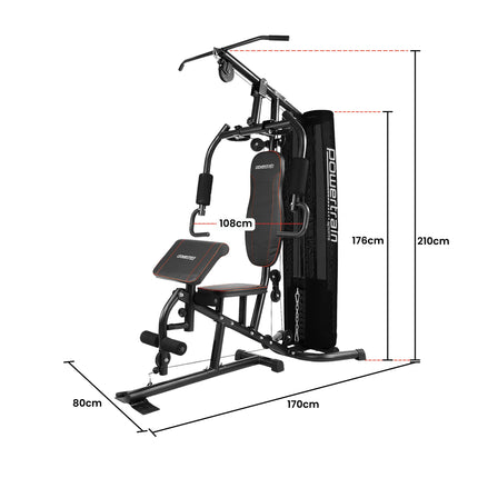 Powertrain Multi Station Home Gym With 68kg Weights Preacher Curl Pad.