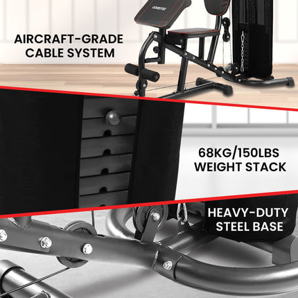 Powertrain Multi Station Home Gym With 68kg Weights Preacher Curl Pad.
