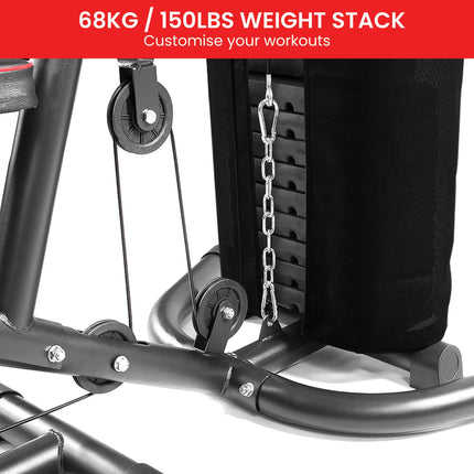 Powertrain Multi Station Home Gym With 68kg Weights Preacher Curl Pad.
