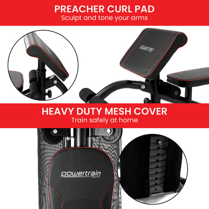 Powertrain Multi Station Home Gym With 68kg Weights Preacher Curl Pad.