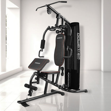 Powertrain Multi Station Home Gym With 68kg Weights Preacher Curl Pad.