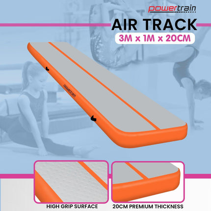 Powertrain Airtrack 20cm Thick 3m x 1m Inflatable Gymnastics Tumbling Mat Air Track - Orange.