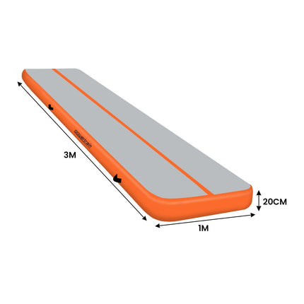 Powertrain Airtrack 20cm Thick 3m x 1m Inflatable Gymnastics Tumbling Mat Air Track - Orange.