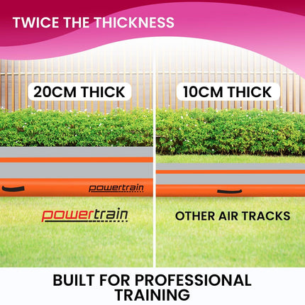Powertrain Airtrack 20cm Thick 3m x 1m Inflatable Gymnastics Tumbling Mat Air Track - Orange.