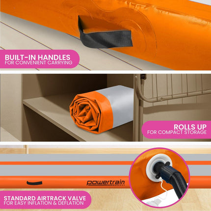 Powertrain Airtrack 20cm Thick 3m x 1m Inflatable Gymnastics Tumbling Mat Air Track - Orange.