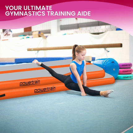 Powertrain Airtrack 20cm Thick 3m x 1m Inflatable Gymnastics Tumbling Mat Air Track - Orange.