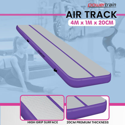 Powertrain Airtrack 20cm Thick 4m x 1m Inflatable Gymnastics Tumbling Mat Air Track - Purple.