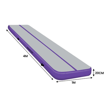 Powertrain Airtrack 20cm Thick 4m x 1m Inflatable Gymnastics Tumbling Mat Air Track - Purple.