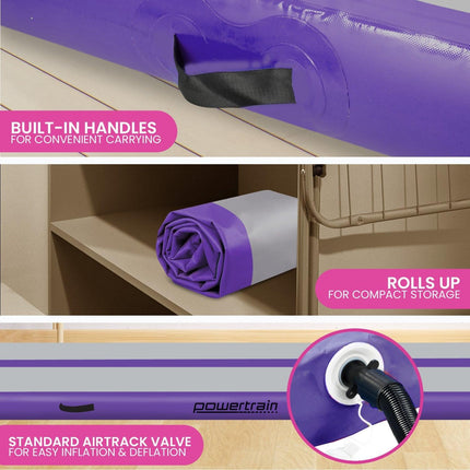 Powertrain Airtrack 20cm Thick 4m x 1m Inflatable Gymnastics Tumbling Mat Air Track - Purple.