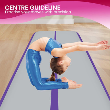 Powertrain Airtrack 20cm Thick 4m x 1m Inflatable Gymnastics Tumbling Mat Air Track - Purple.