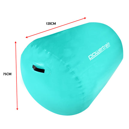 Powertrain Sports Inflatable Gymnastics Air Barrel Exercise Roller 120 x 75cm - Green.