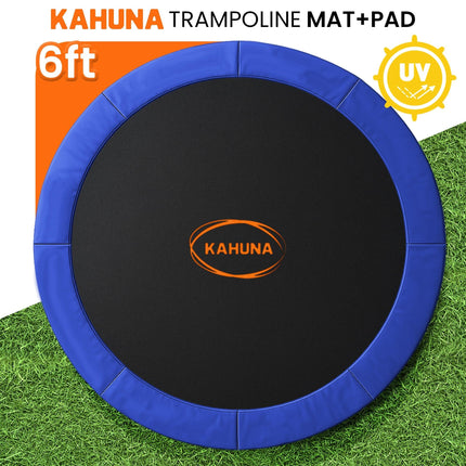 Kahuna 6ft Trampoline Replacememnt Safety Pad Cover and Spring Jumping Bounce Mat Blue.