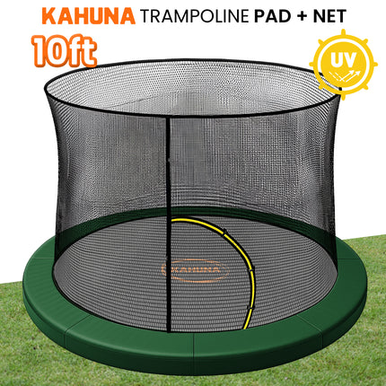 Kahuna 10ft Trampoline Pad and Net - Green.