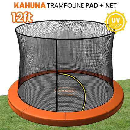 Kahuna 12ft Trampoline Pad and Net - Orange.