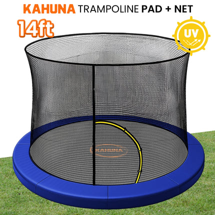 Kahuna 14ft Trampoline Pad and Net - Blue.