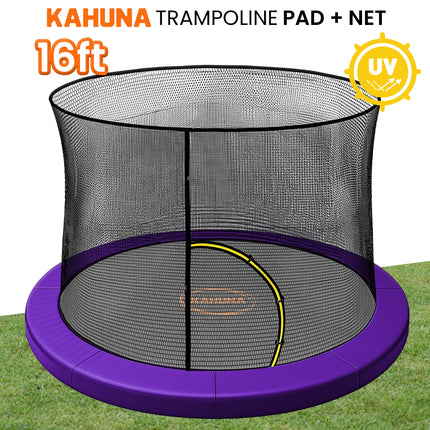 Kahuna 16ft Trampoline Pad and Net - Purple.