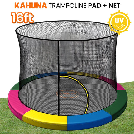 Kahuna 16ft Trampoline Pad and Net - Rainbow.