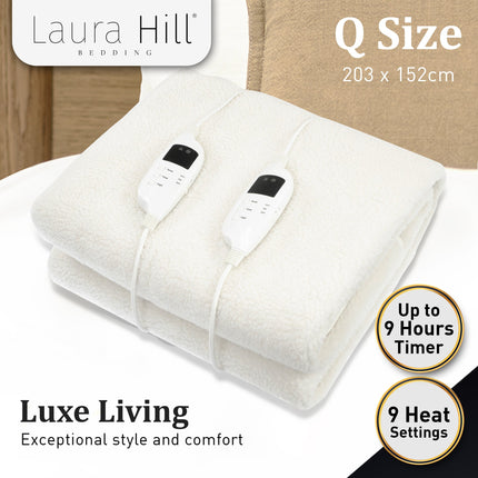 Laura Hill Electronic Fleecy Electric Blanket Heated Fitted Queen Size Bed Safety 9 Levels.